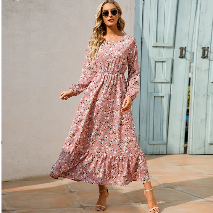 Damen Boho Maxikleid mit Blumenmuster | Langarm
