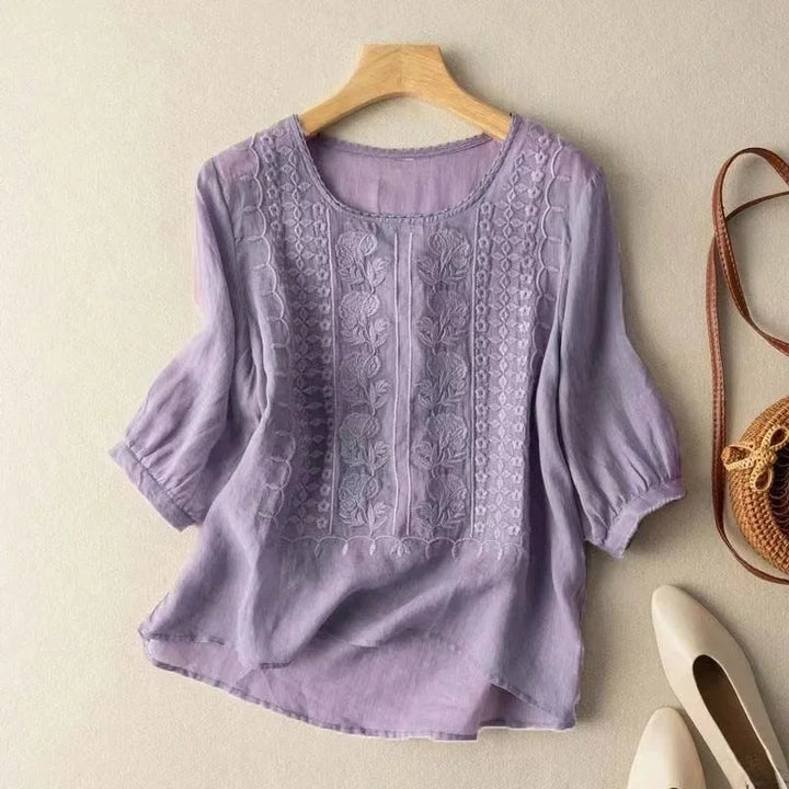 Bestickte Bluse Mit 3/4 Ärmeln Für Damen | Vintage