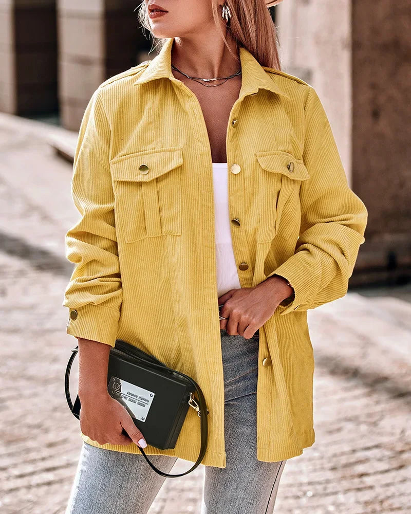 Damen Stilvoll Cord Jacke | Gelb