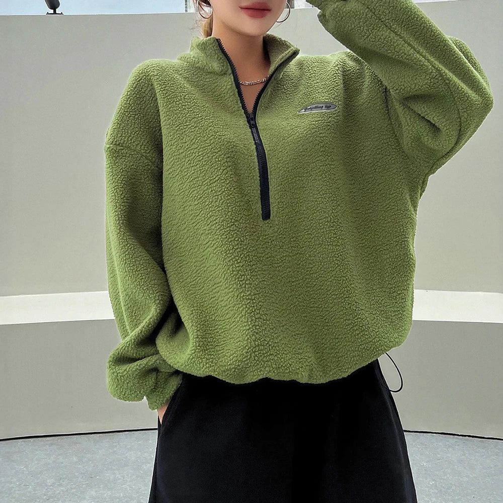 Kuscheliges Winter-Sweatshirt für Damen | Halbreißverschluss