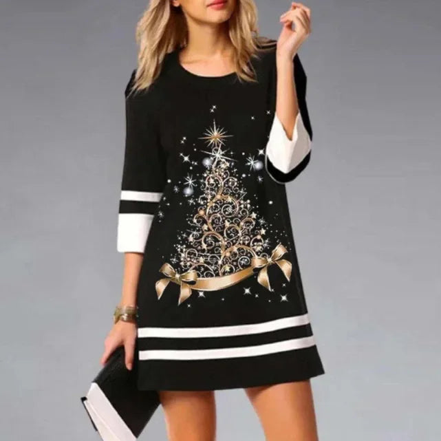 Damen Lässiges 3/4 Ärmel Weihnachten Kleid | Mini