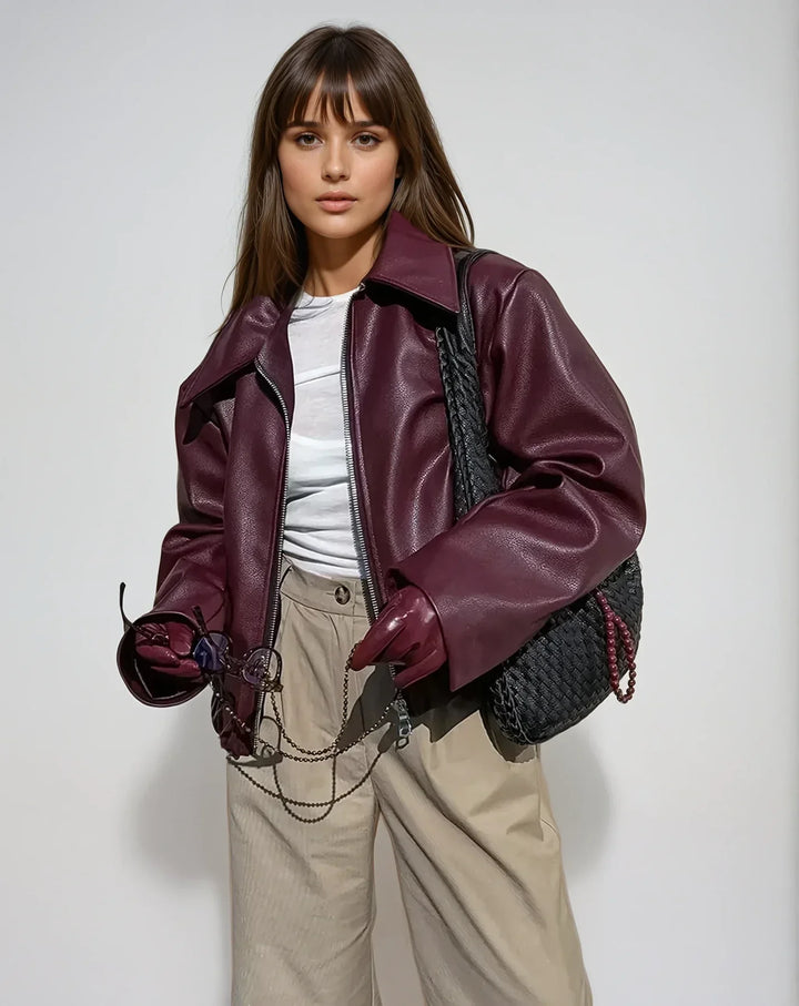 Damen Weinlese Rote Jacke | Mit Reißverschluss