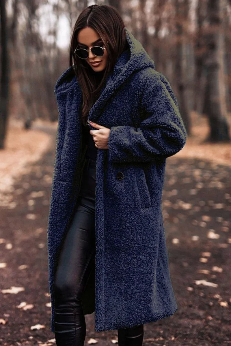 Damen Winter Kapuze Weich Langer Mantel | Warme