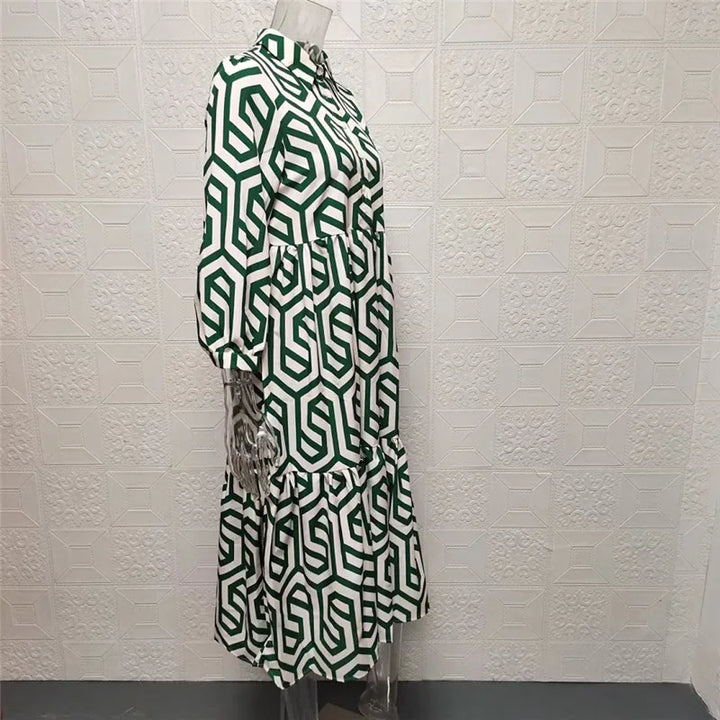 Damenkleid Mit V Ausschnitt Und Geometrischem Muster | Midi
