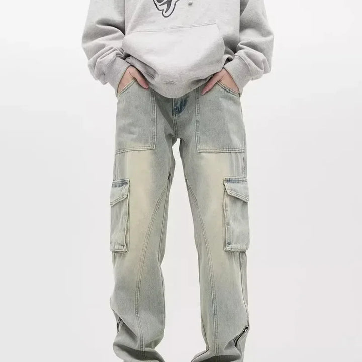 Herren Baggy Jeans | mit Seitlichen Reißverschlüssen und Taschen