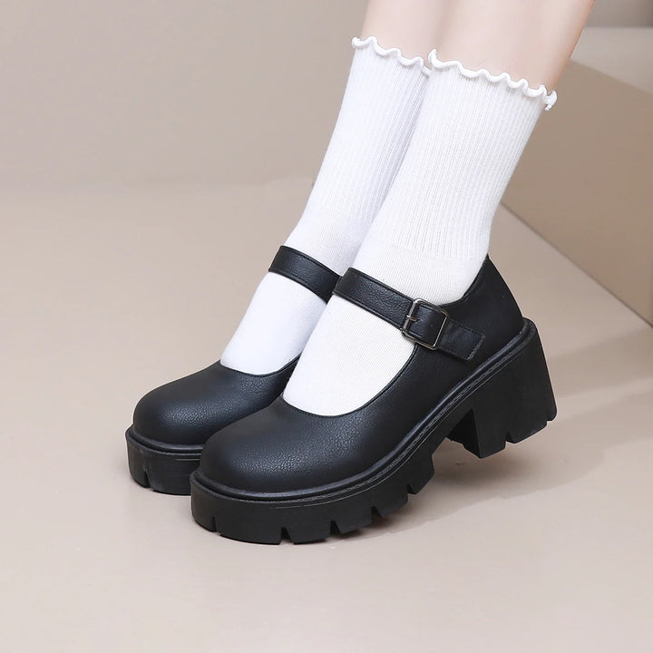 Schwarze Mary Jane Dirndl Schuhe für Damen | Plateau
