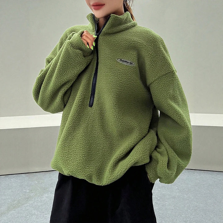 Kuscheliges Winter-Sweatshirt für Damen | Halbreißverschluss