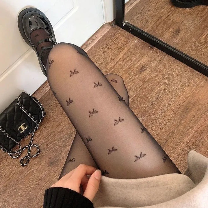 Oberschenkelhohe-Strumpfhose für Damen | Mit Gemustertem Design