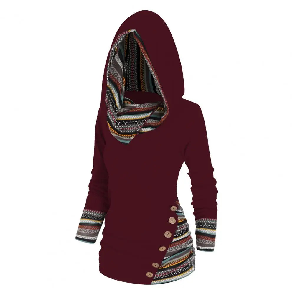 Damen Ethno-Stil Winter-Sweatshirt | Mit Kapuze