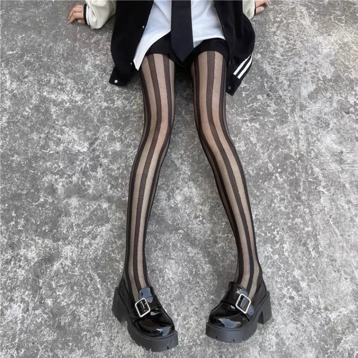 Gestreifte Strumpfhose für Damen | Schwarz