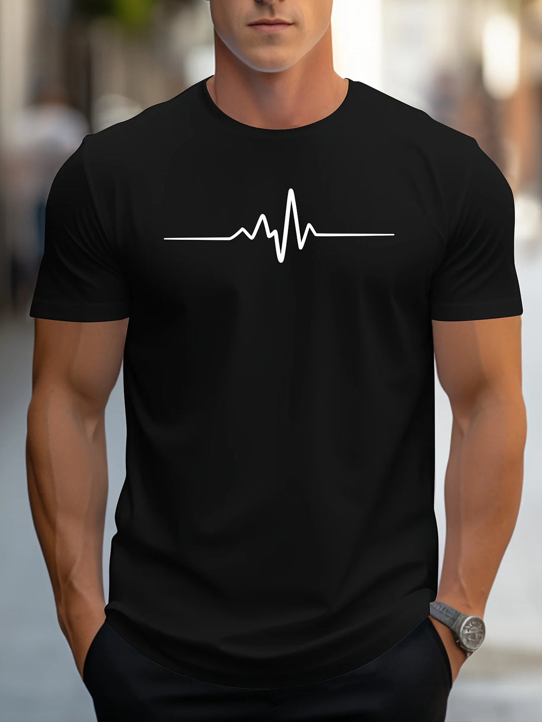 Herren Slim Fit Kurzarm T-Shirt | Herzschlag Print