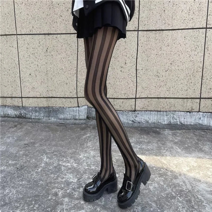 Gestreifte Strumpfhose für Damen | Schwarz
