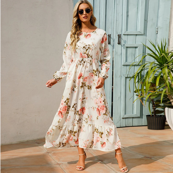Damen Boho Maxikleid mit Blumenmuster | Langarm