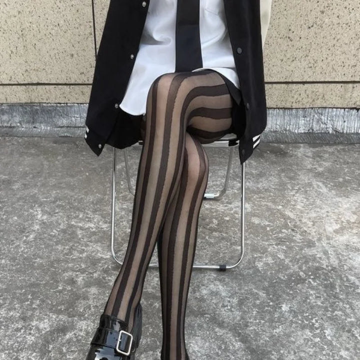 Gestreifte Strumpfhose für Damen | Schwarz
