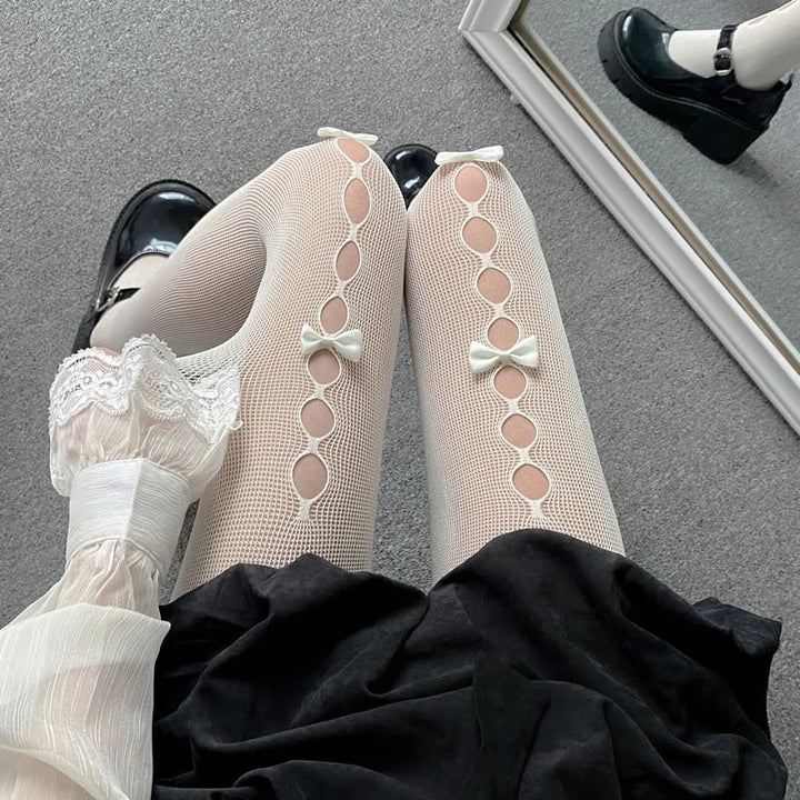 Oberschenkelhohe Strumpfhose für Damen | Mit Schleifendetails