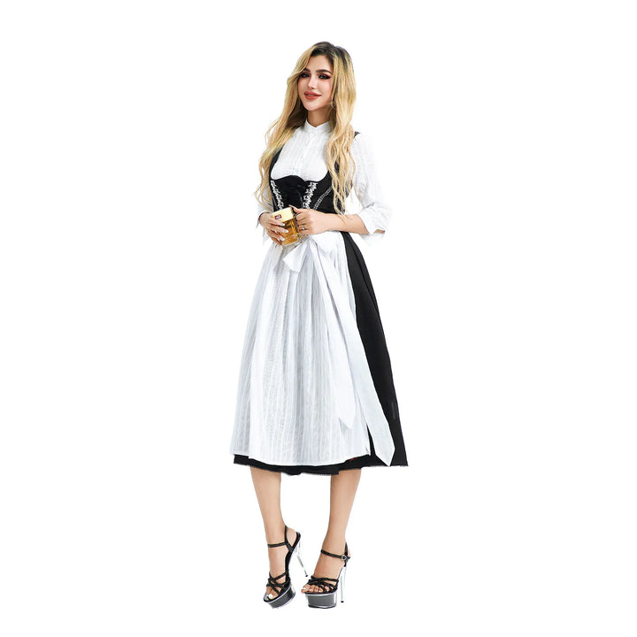 Damen Traditionell Dirndl Kleid | Weiß und Schwarz