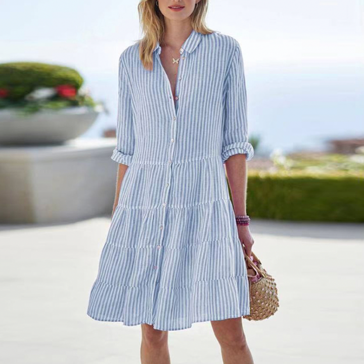 Gestreiftes Sommerkleid Mit 3/4-ärmeln Für Damen | Mini