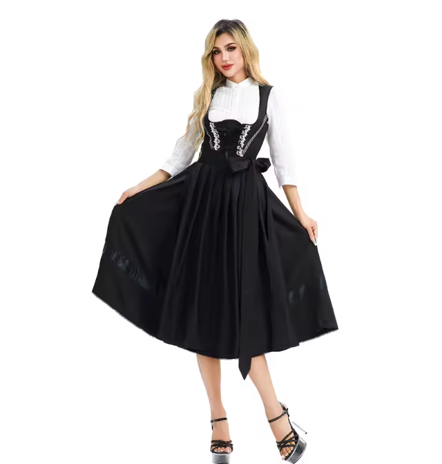 Damen Traditionell Dirndl Kleid | Weiß und Schwarz