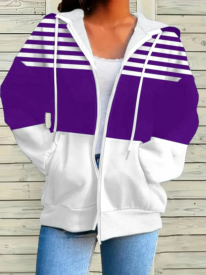 Gestreiftes Winter-Sweatshirt für Damen | Mit Kapuze