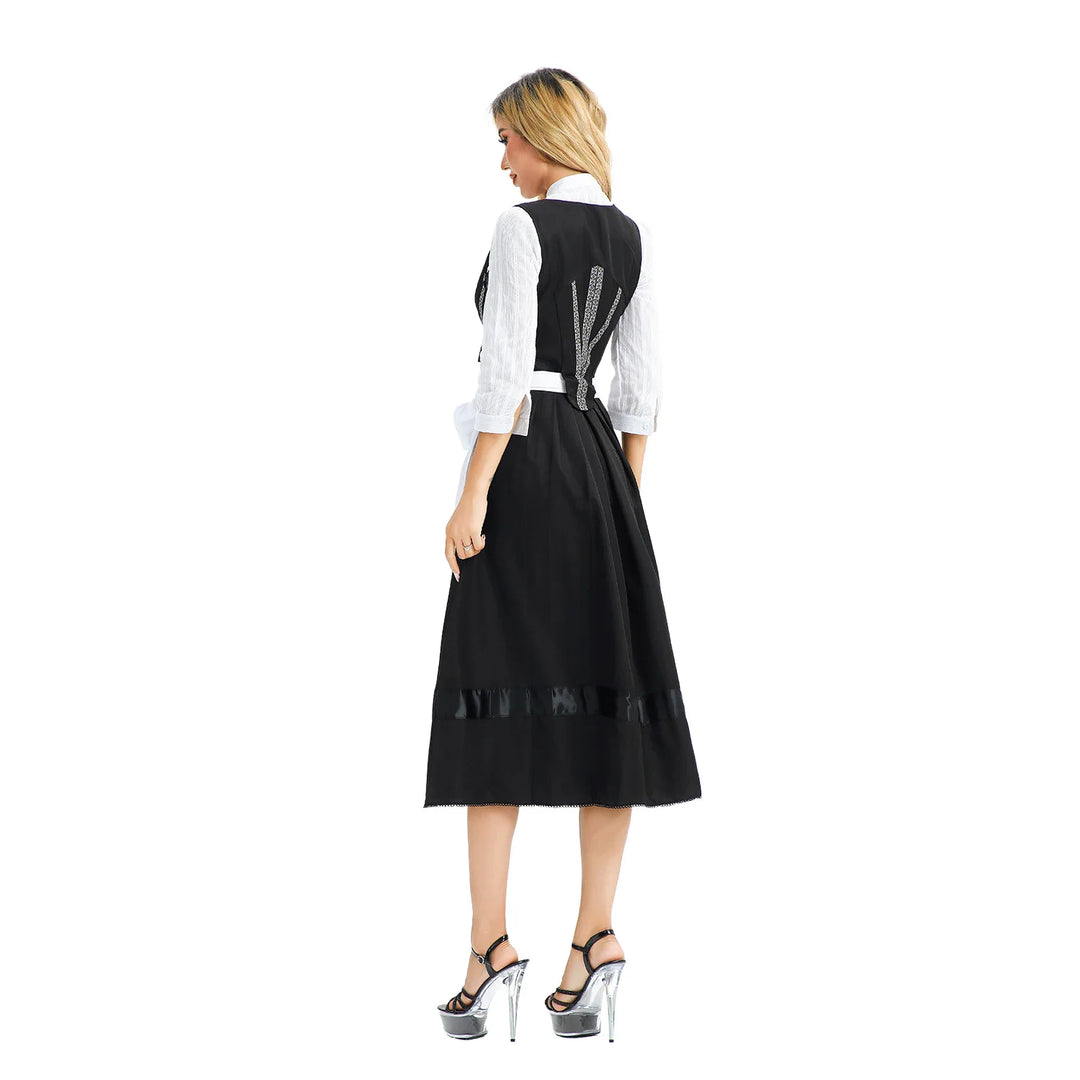 Damen Traditionell Dirndl Kleid | Weiß und Schwarz