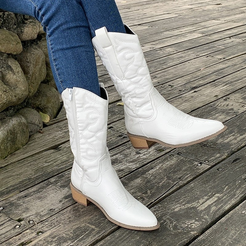 Boots Schwarz Mit Reißverschluss Für Damen | Wadenlang