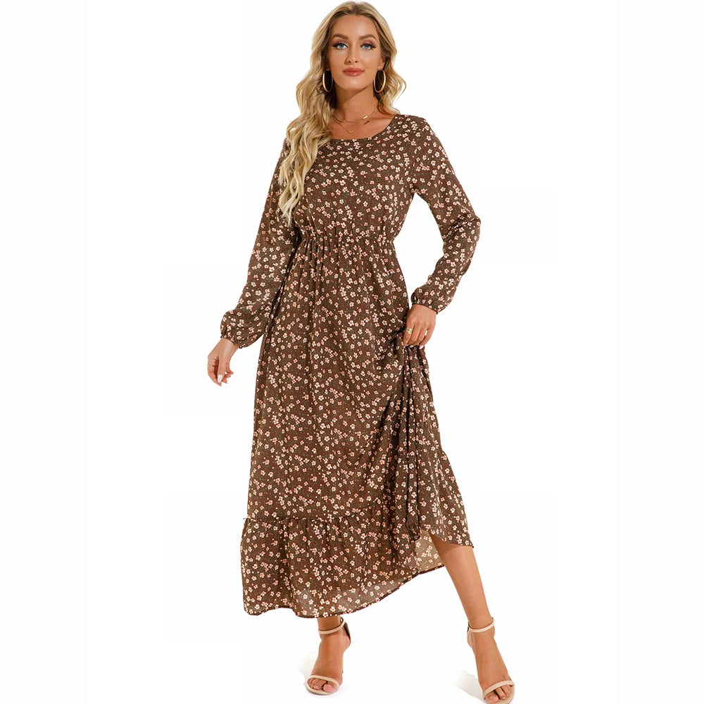 Damen Boho Maxikleid mit Blumenmuster | Langarm