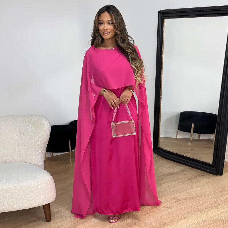 Elegantes Damenkleid Mit Cape Ärmeln | Maxi