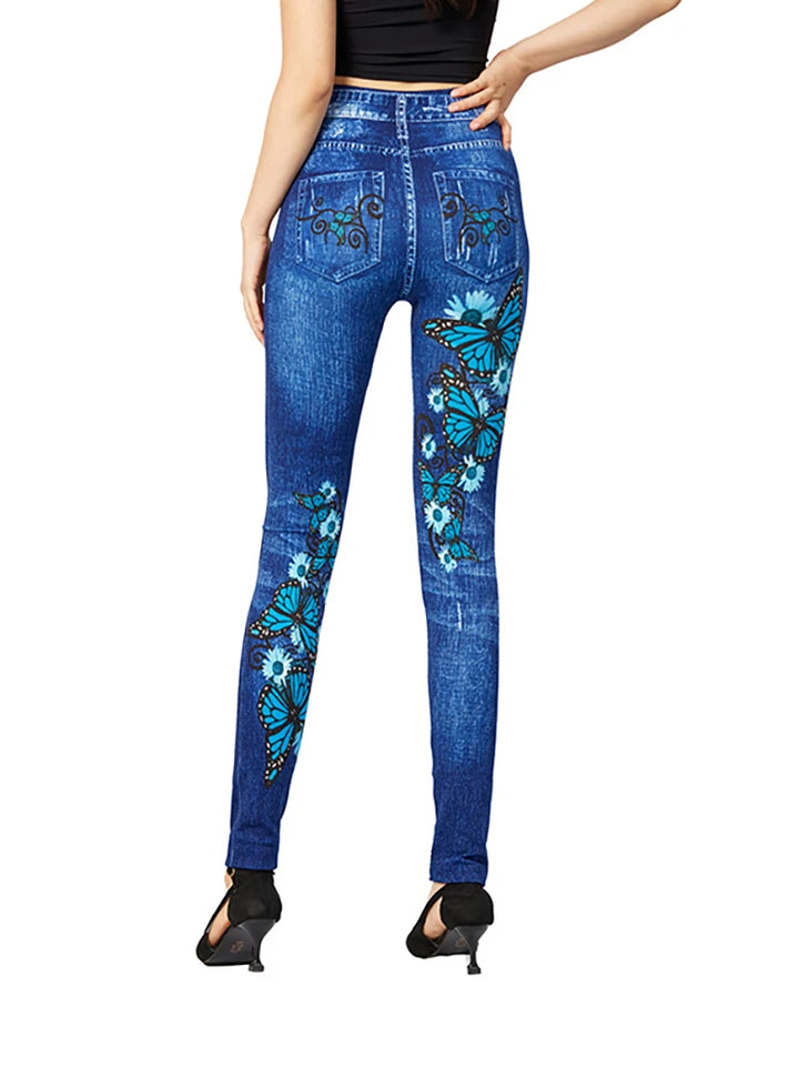 Damen Hoch Tailliert Jeggings | Mit Schmetterlingsdesign