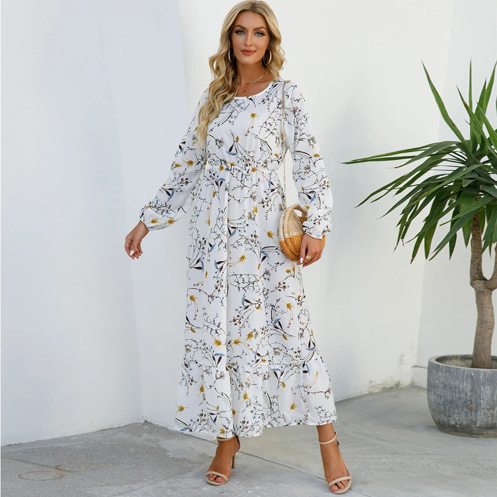 Damen Boho Maxikleid mit Blumenmuster | Langarm
