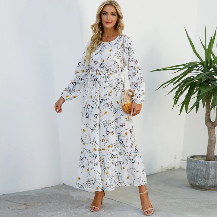 Damen Boho Maxikleid mit Blumenmuster | Langarm