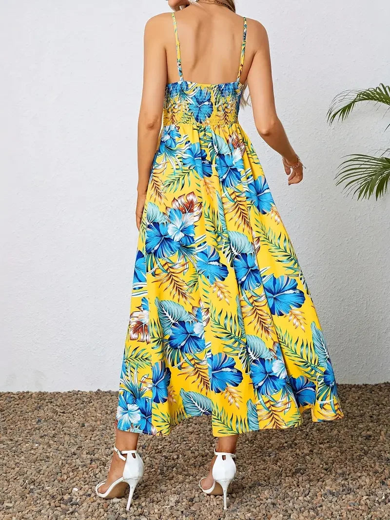 Damen Sommer Kleid mit Blumenmuster | Maxi