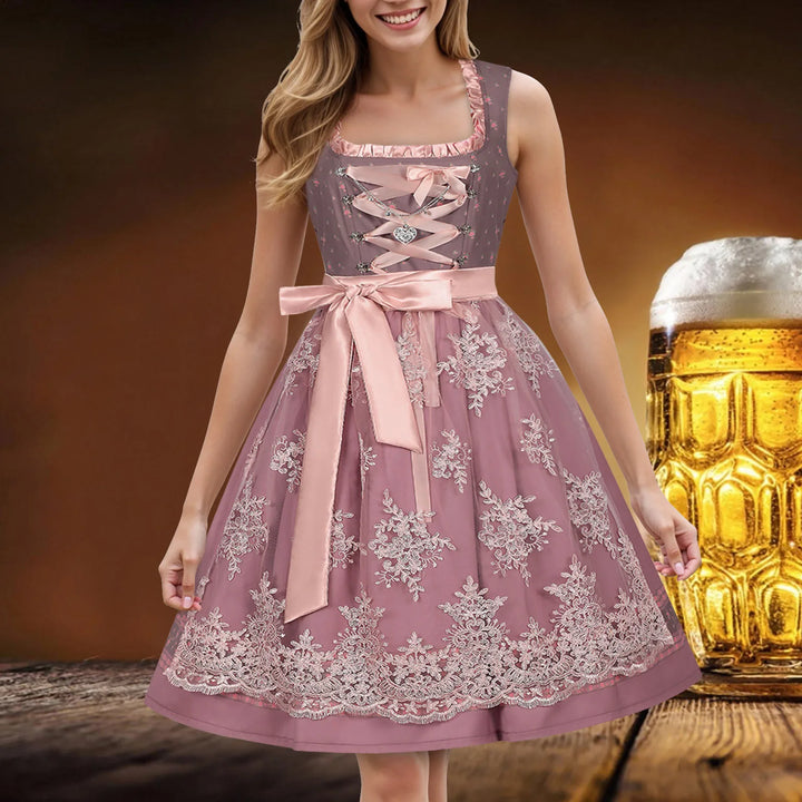 Damen Midi Oktoberfest Dirndl Kleid | Rosa