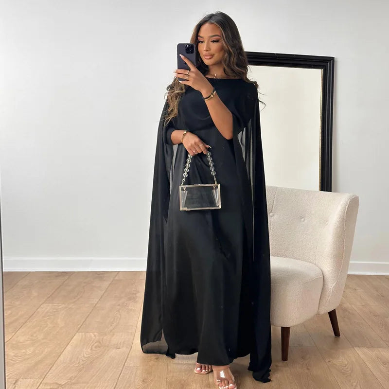 Elegantes Damenkleid Mit Cape Ärmeln | Maxi