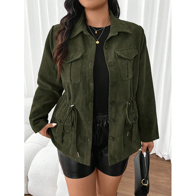 Damen Modische Cord Jacke | Mit Taschen