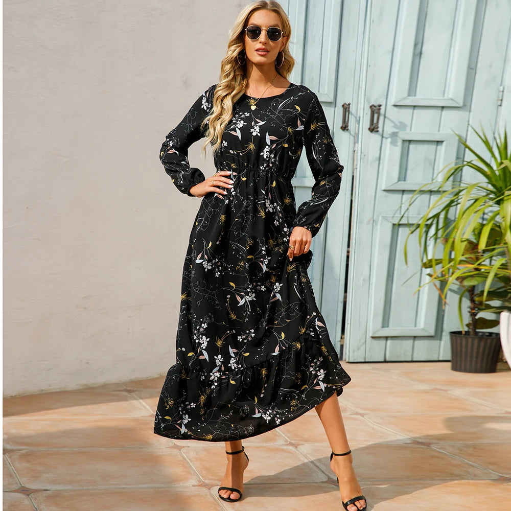 Damen Boho Maxikleid mit Blumenmuster | Langarm