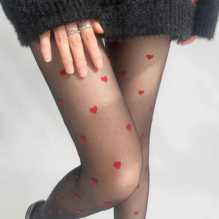 Stylische Damen-Strumpfhose im Herz- und Punkt-Stil