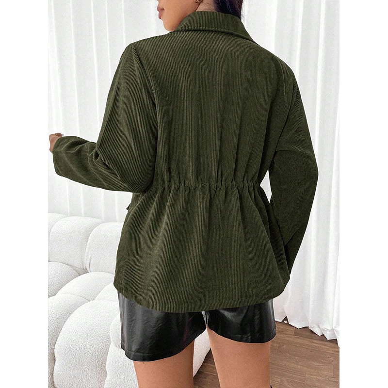 Damen Modische Cord Jacke | Mit Taschen