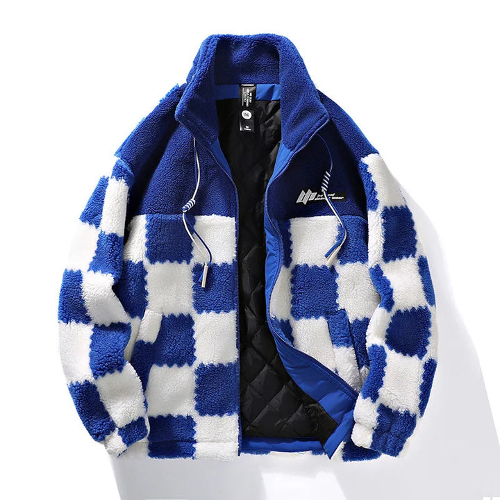 Herren Schachbrettmuster Fleece Jacke | Winter