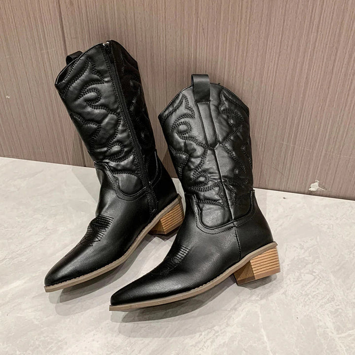 Boots Schwarz Mit Reißverschluss Für Damen | Wadenlang