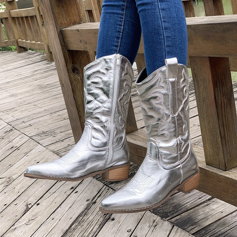 Boots Schwarz Mit Reißverschluss Für Damen | Wadenlang