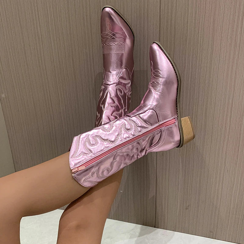 Boots Schwarz Mit Reißverschluss Für Damen | Wadenlang