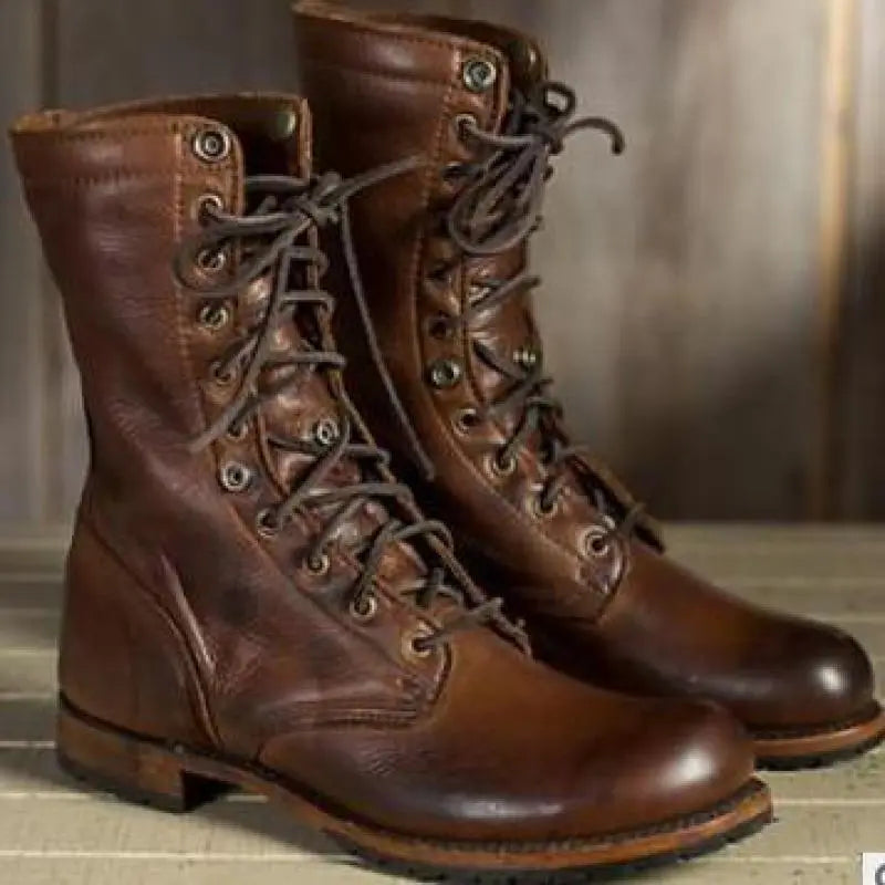 Damen-Retro-Schnürstiefel | Faltbares Knöcheldesign