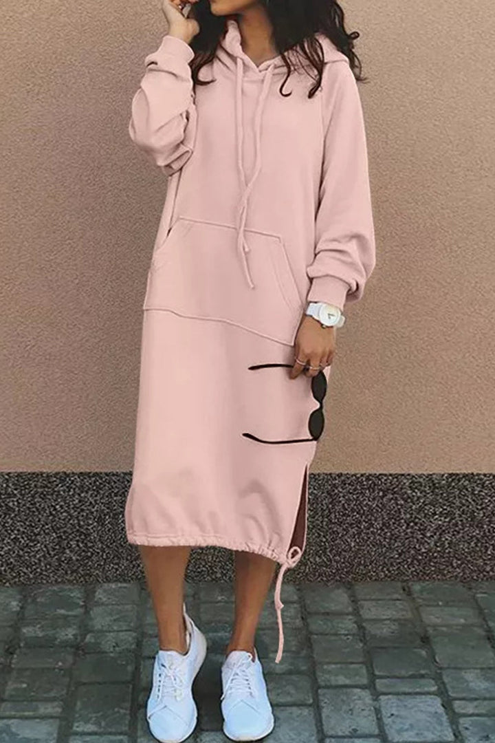 Damen Lange Kapuzenpullover Kleid | Langarm