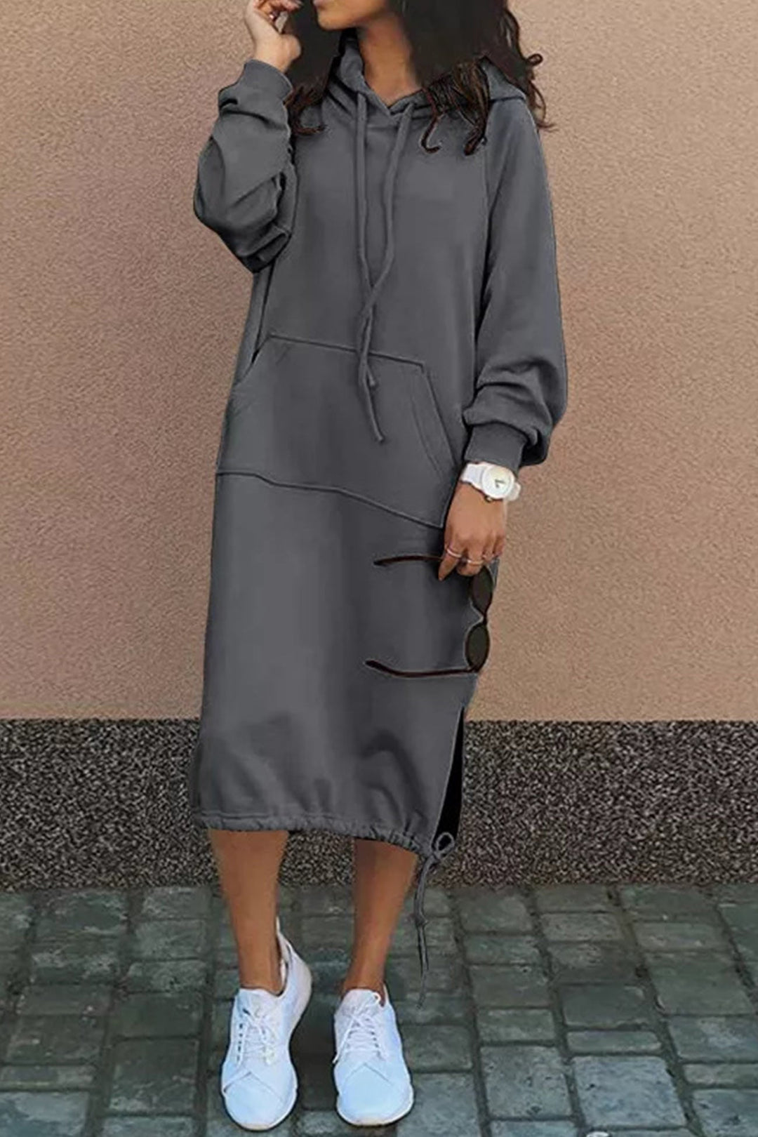 Damen Lange Kapuzenpullover Kleid | Langarm
