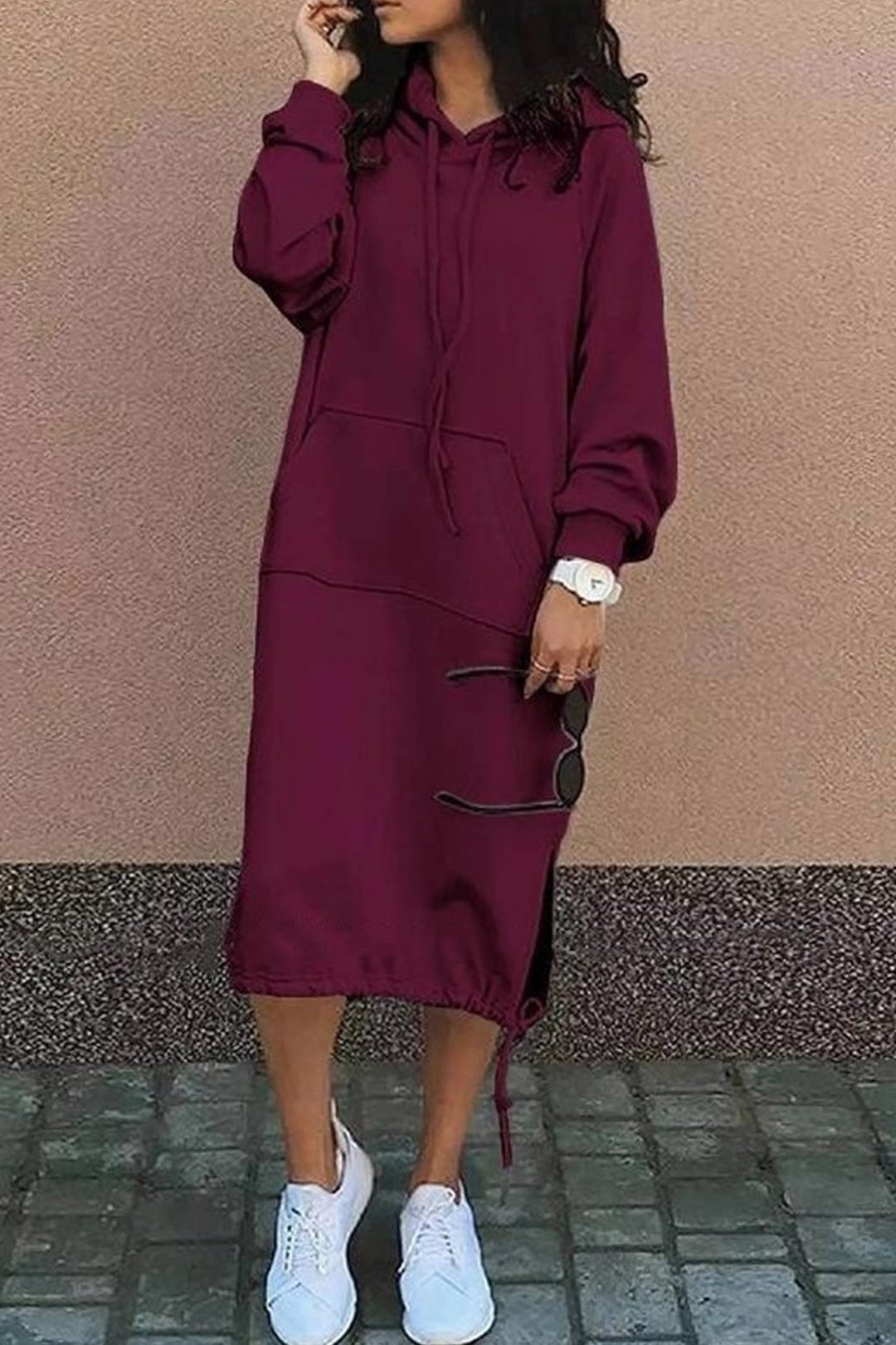 Damen Lange Kapuzenpullover Kleid | Langarm