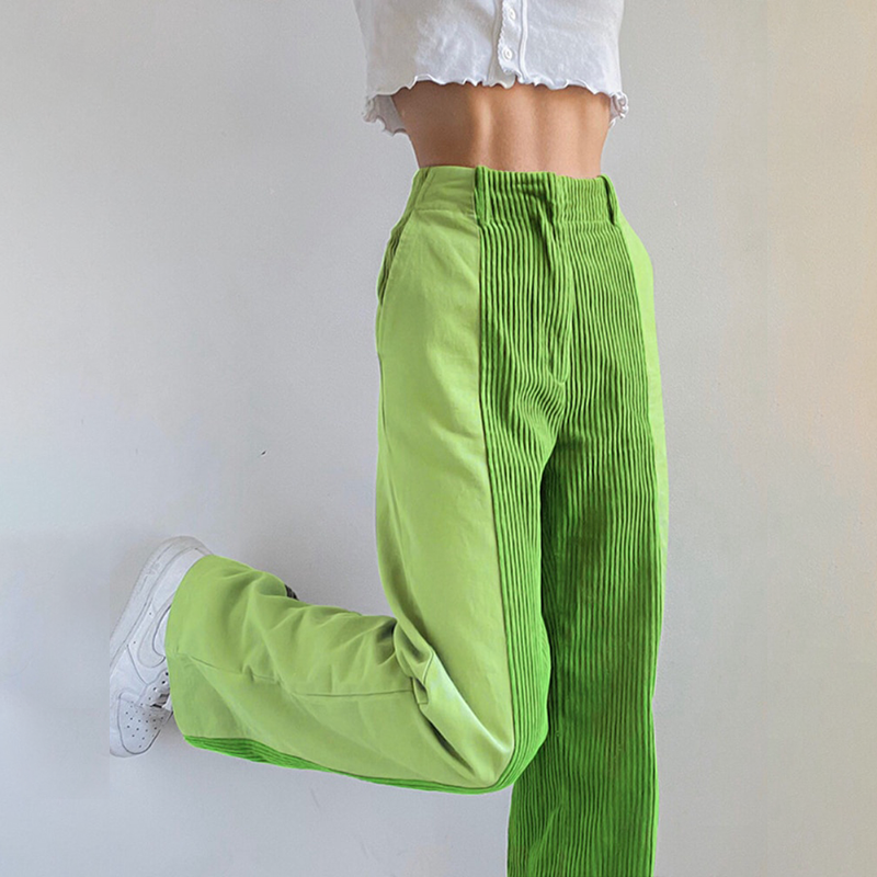 Damen Trendige Hoch Tailliert Cordhose | Weites Bein