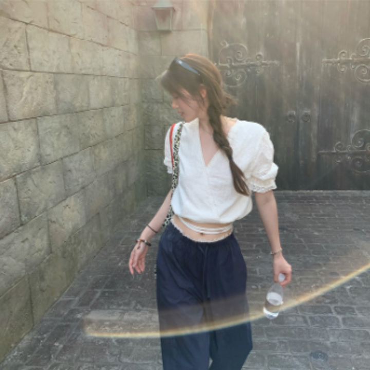 Damen Weiße V-Ausschnitt Oktoberfest Dirndl Bluse