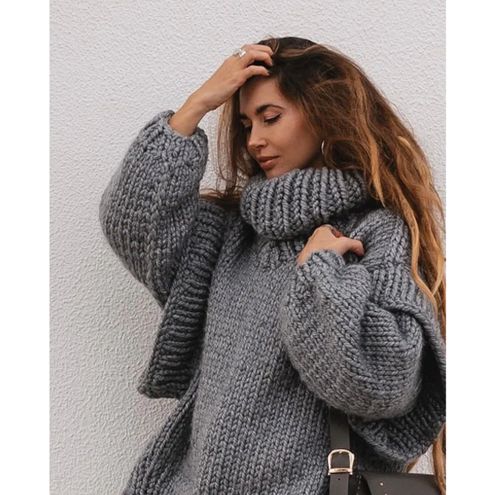 Damen Eleganter Rollkragen Gestrickter Warmer Pullover | Oversized