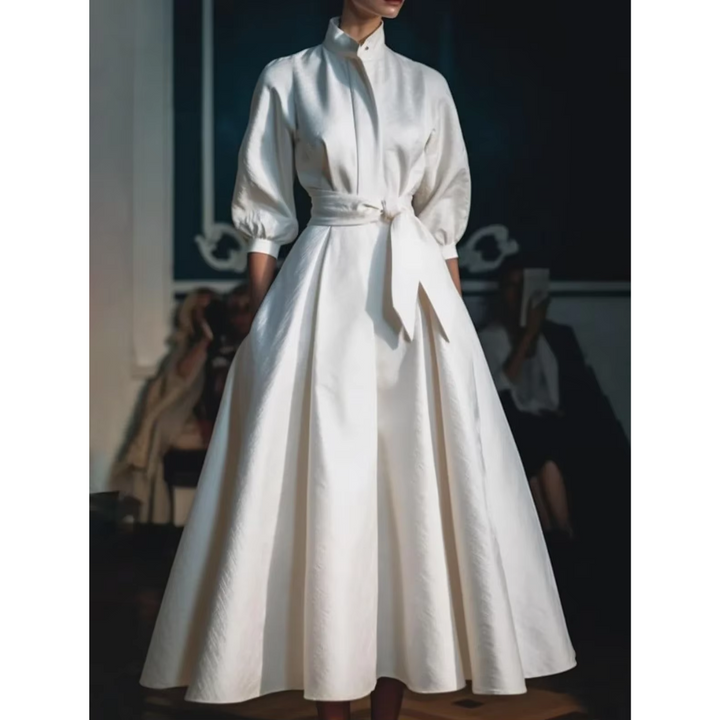 Damen Weinlese Hemd Kragen Kleid | Midi
