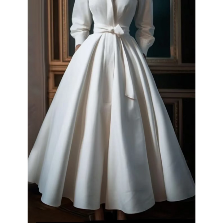 Damen Weinlese Hemd Kragen Kleid | Midi